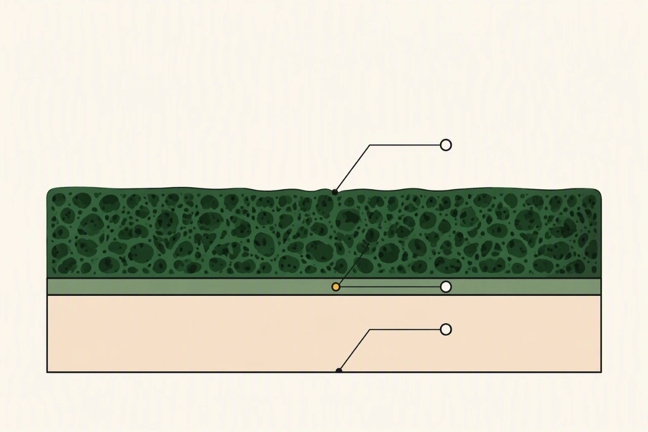 Cross-section diagram of a two-layer dressing: a non-adherent contact layer and an outer absorbent layer